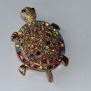 NWT Betsey Johnson turtle rainbow crystal pin/brooch gold